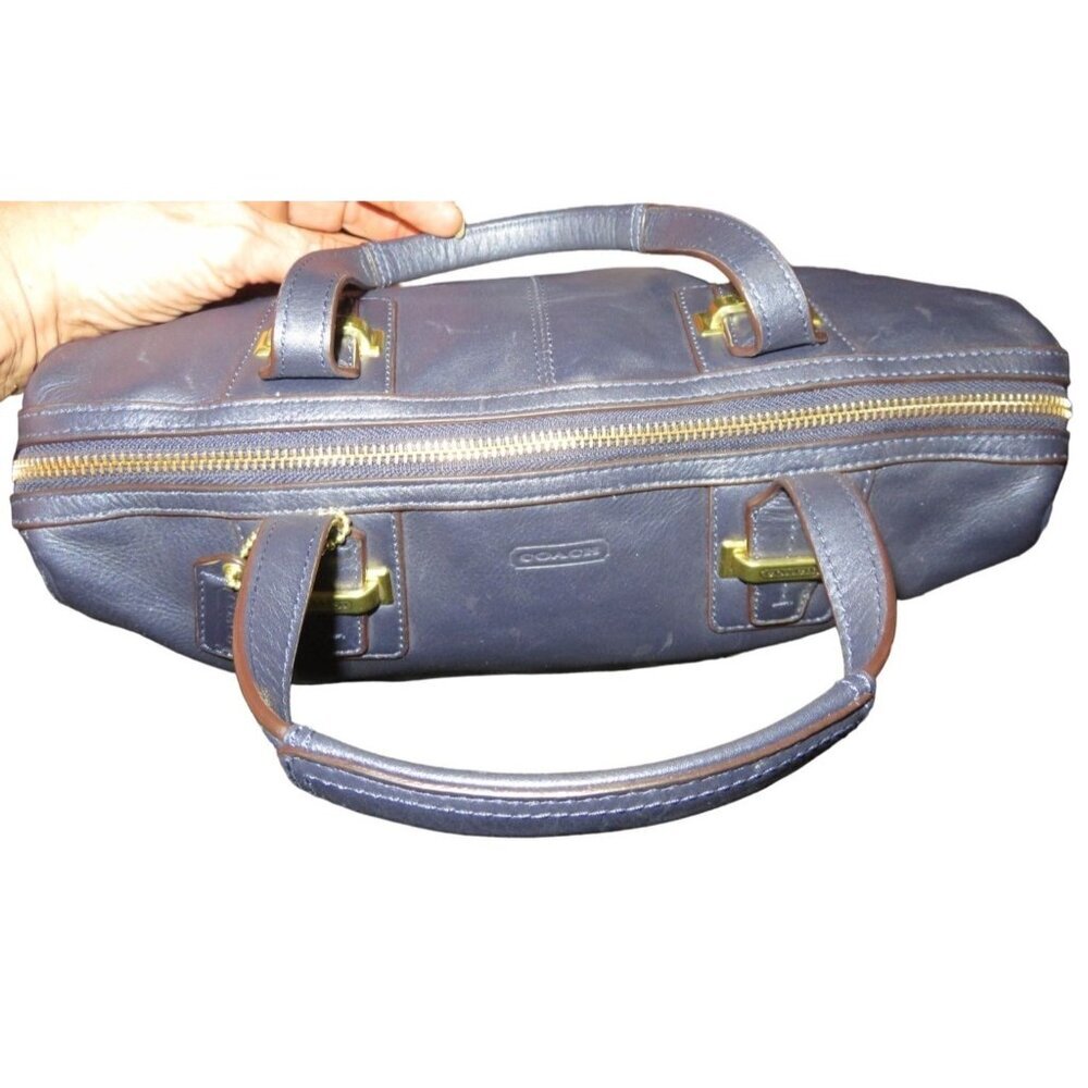 Coach Taylor 2013 Metallic Blue Leather Double Handle Satchel & Crossbody Strap - Picture 8 of 13